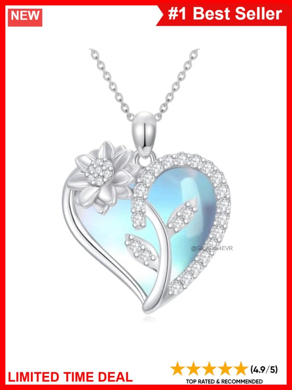 Sterling Silver Moonstone Birth Flower Pendant Necklace 18+2in